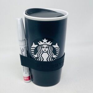 STARBUCKS Create Your Own Write-On Ceramic Porcelain Coffee Tea Tumbler Black